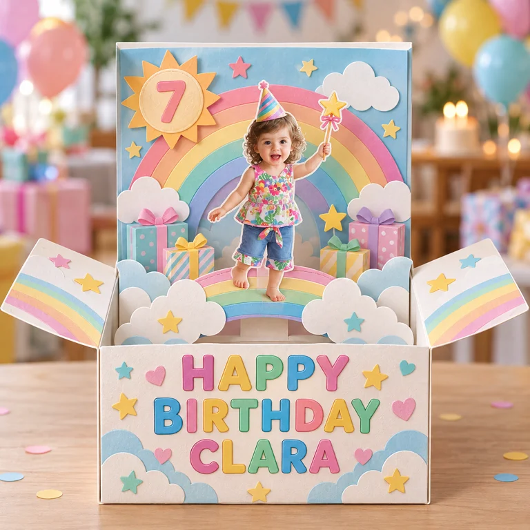 Carte Pop-Up d'Anniversaire Personnalisée avec Photo, Nom et Âge