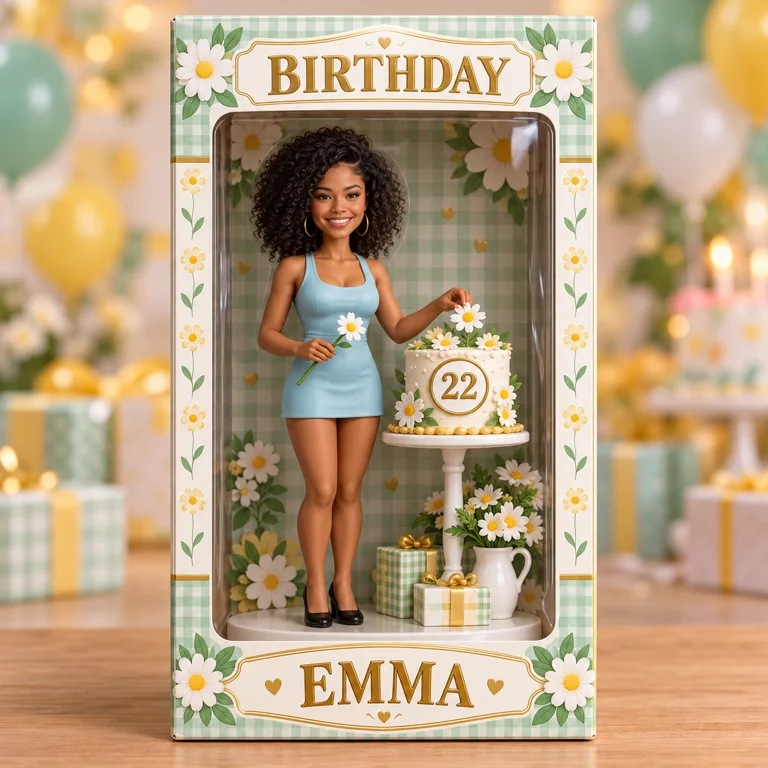 Boîte d'affichage figurine d'anniversaire personnalisée - Portrait photo avec nom et âge personnalisés