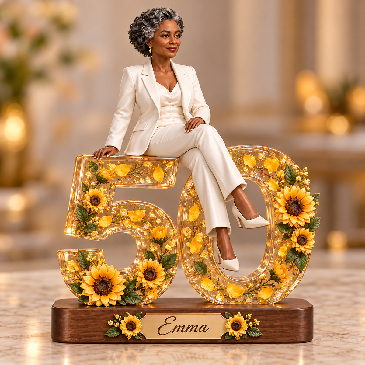 Personalized Custom Photo Sunflower Custom Shaped Acrylic Plaque - 50th Birthday Gift for Women