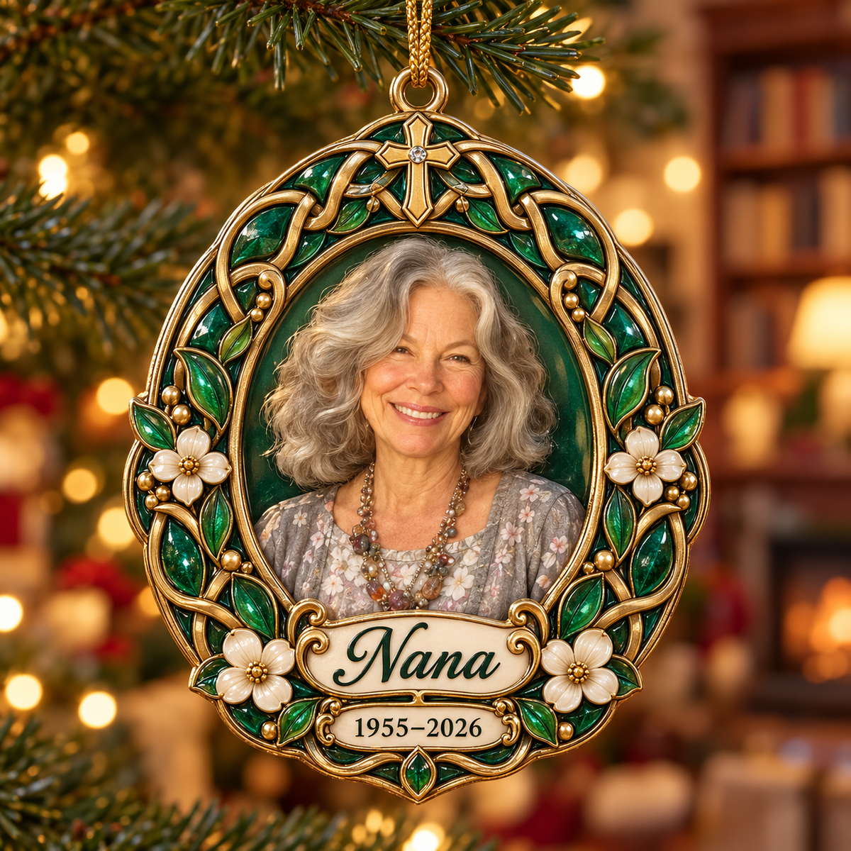 Personalized Custom Photo Celtic Cross Memorial Christmas Ornament - In Memory of Grandma