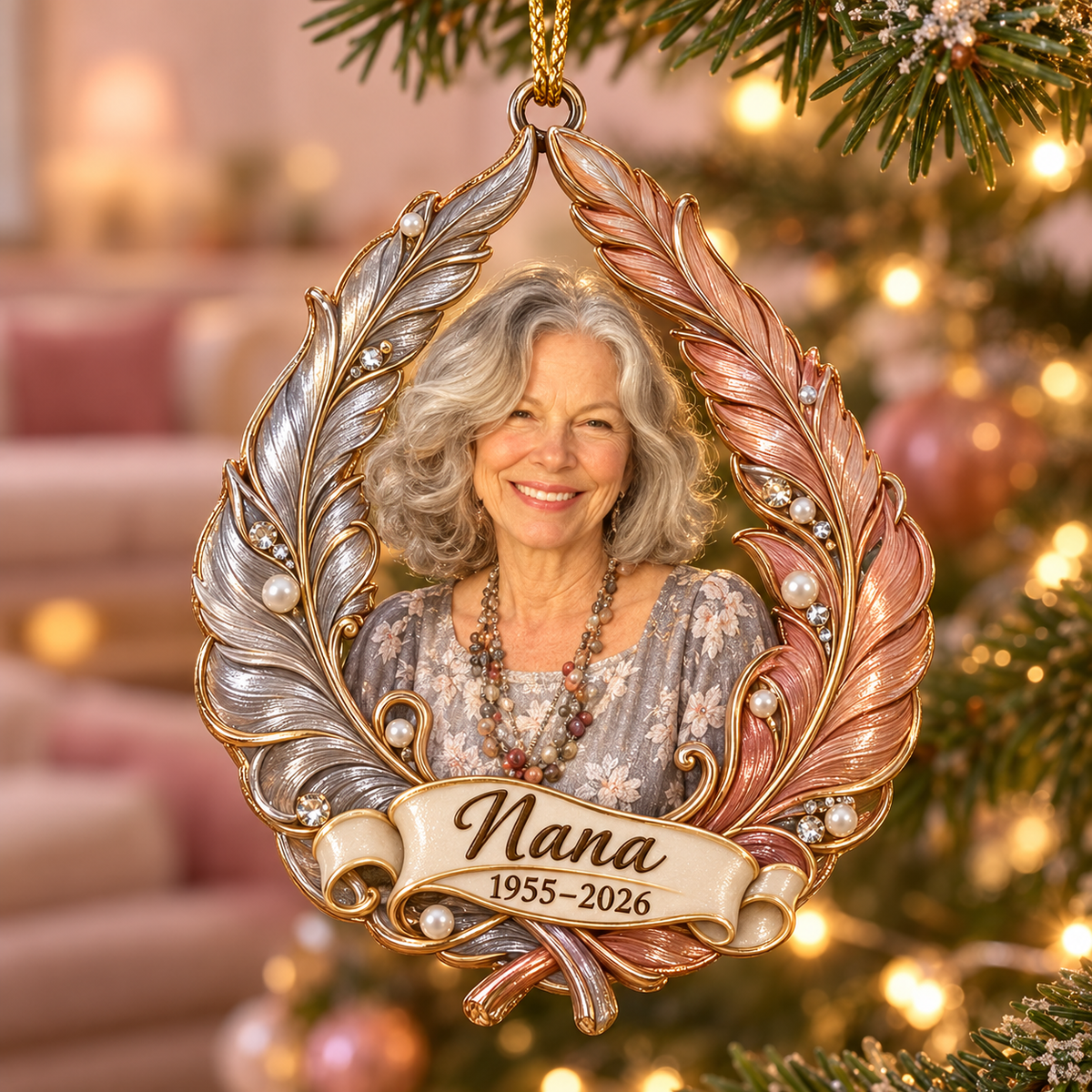 Personalized Custom Photo Feather Memorial Christmas Ornament - In Memory of Grandma