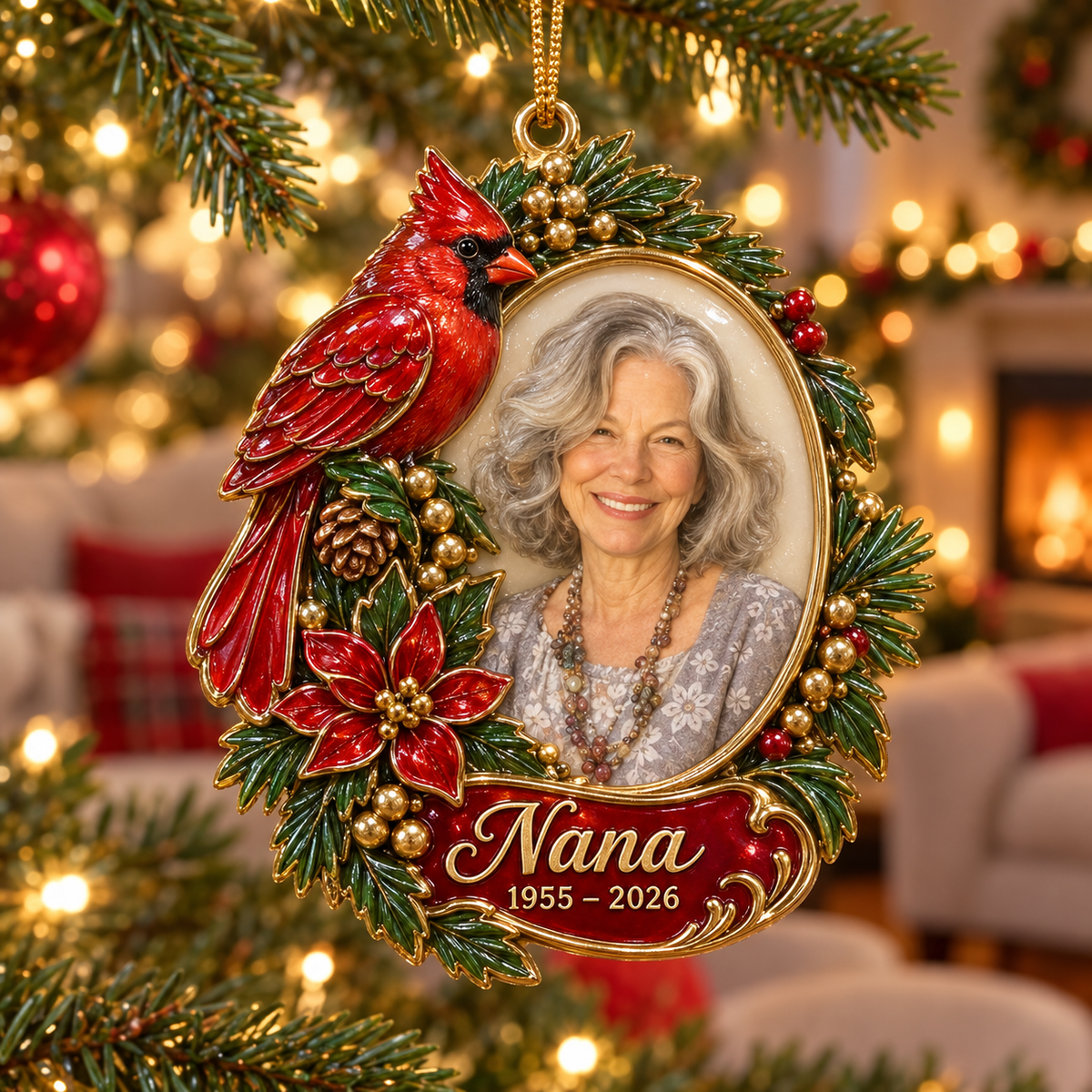 Personalized Custom Photo Cardinal Memorial Christmas Ornament - In Memory of Grandma