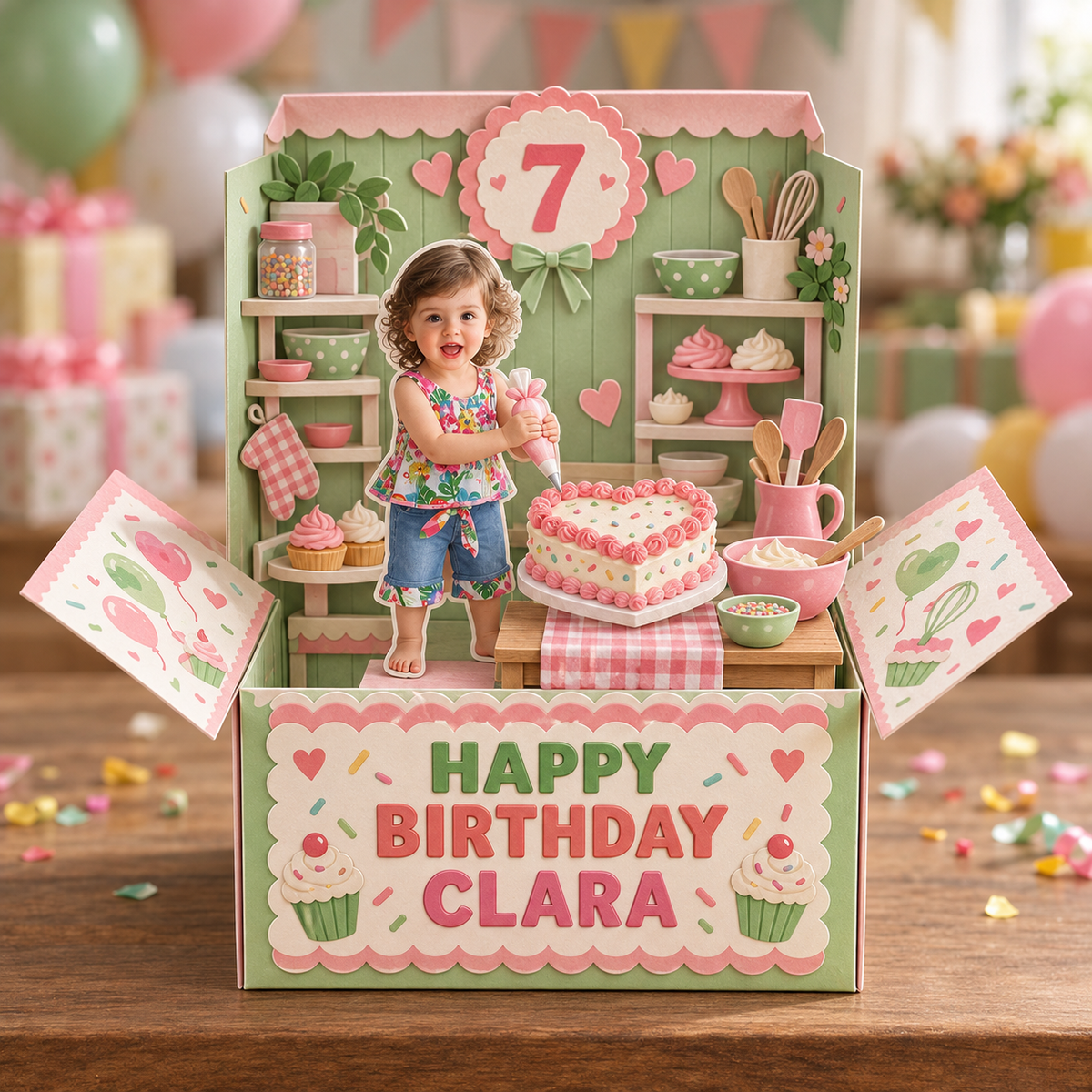 Carte Pop Up d'Anniversaire Personnalisée - Souvenir de Décoration de Gâteau Photo