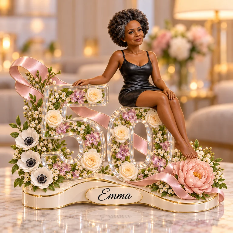 Personalized Custom Photo Floral Custom Shaped Acrylic Plaque - 50th Birthday Gift for Women