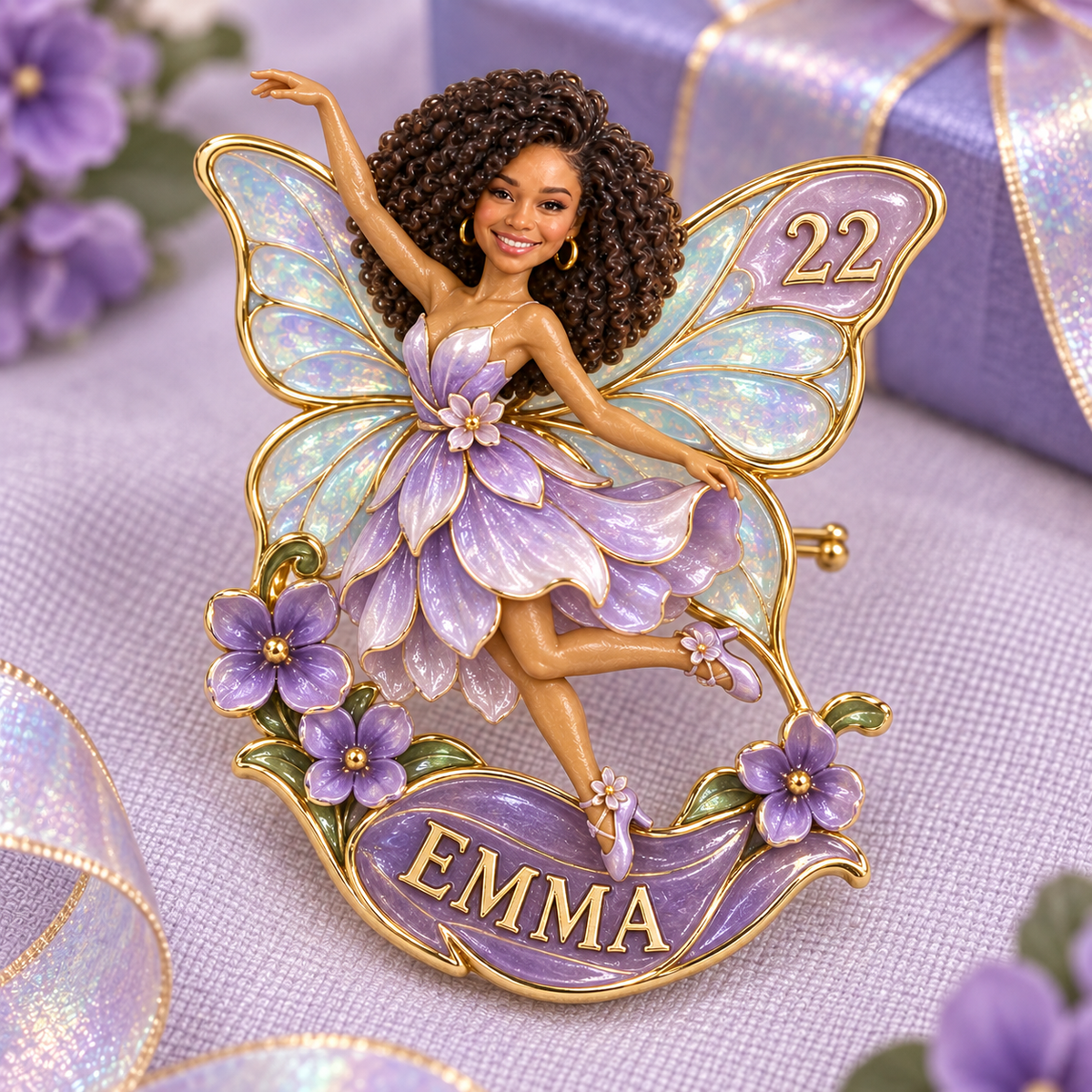 Personalized Birthday Fairy Brooch - Custom Photo, Name and Age, Butterfly Wings