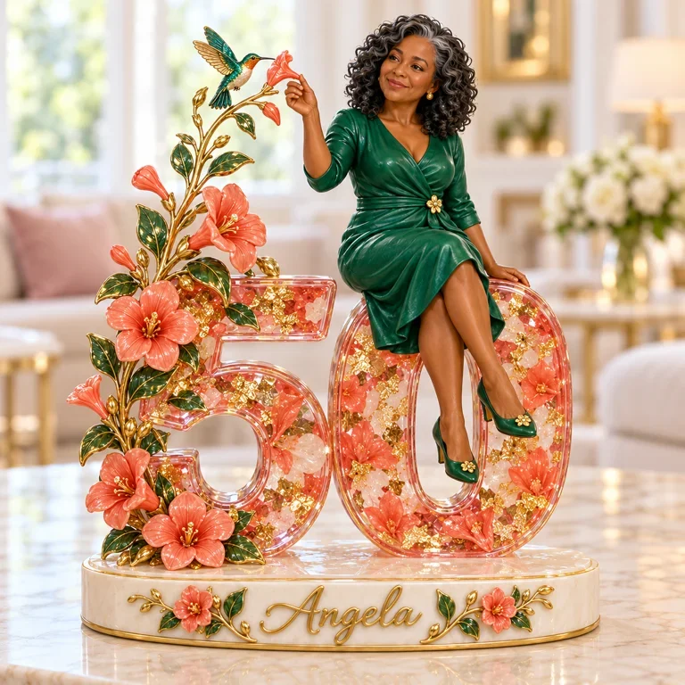 Personalized Hummingbird Custom Shaped Acrylic Plaque, Custom Portrait 40th 50th 60th 70th 80th Birthday Gift for Mom, Grandma, Wife, Sister, Aunt, Bird Lover, Nature Lover