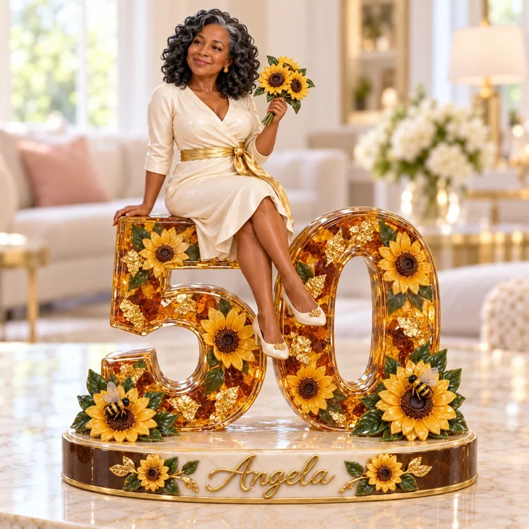 Personalized Sunflower Custom Shaped Acrylic Plaque, Custom Portrait 18th 21st 30th 40th 50th 60th Birthday Gift for Mom, Wife, Girlfriend, Daughter, Sister, Sunflower Lover, Best Friend