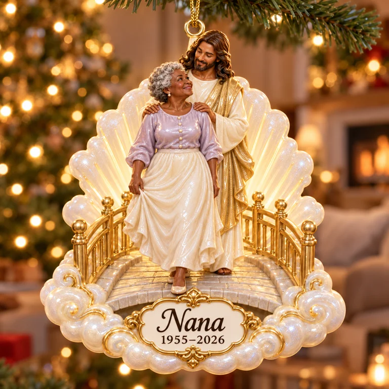 Personalized Custom Photo Jesus Heavenly Bridge Memorial 3D Christmas Ornament - Grandmother Remembrance Keepsake