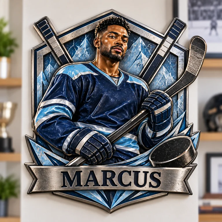 Personalisierte 3D-gedruckte Metalltafel für Eishockey - Geschenk für junge Männer