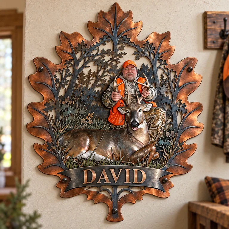 Personalized Custom Photo Deer Hunting 3D Cut Metal Sign - Gift for Older Men