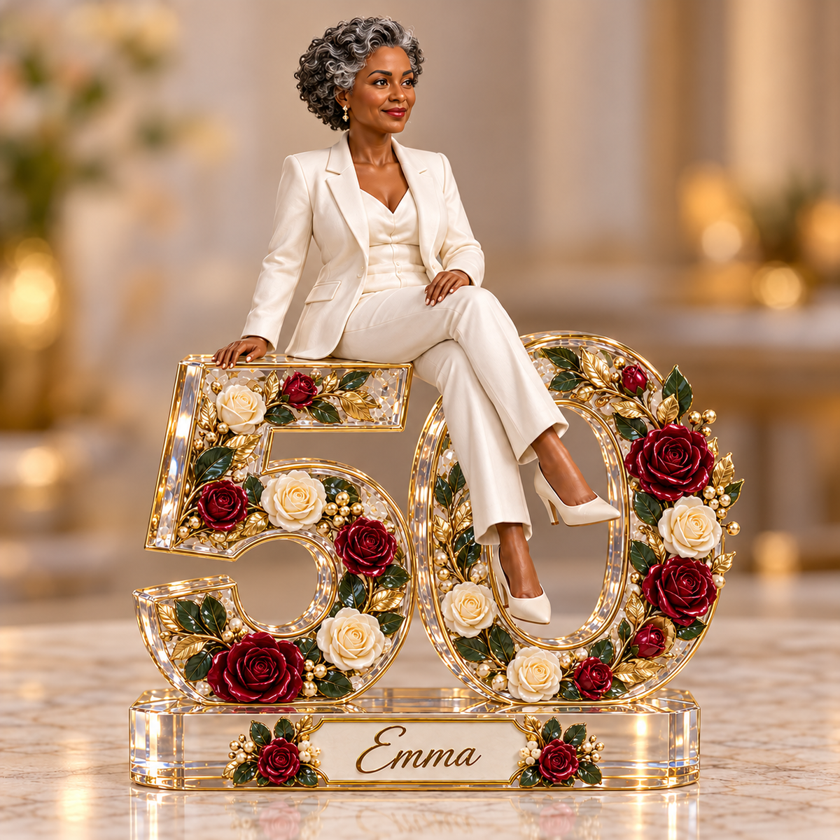 Personalized Custom Photo Burgundy Rose Custom Shaped Acrylic Plaque - 50th Birthday Gift for Women