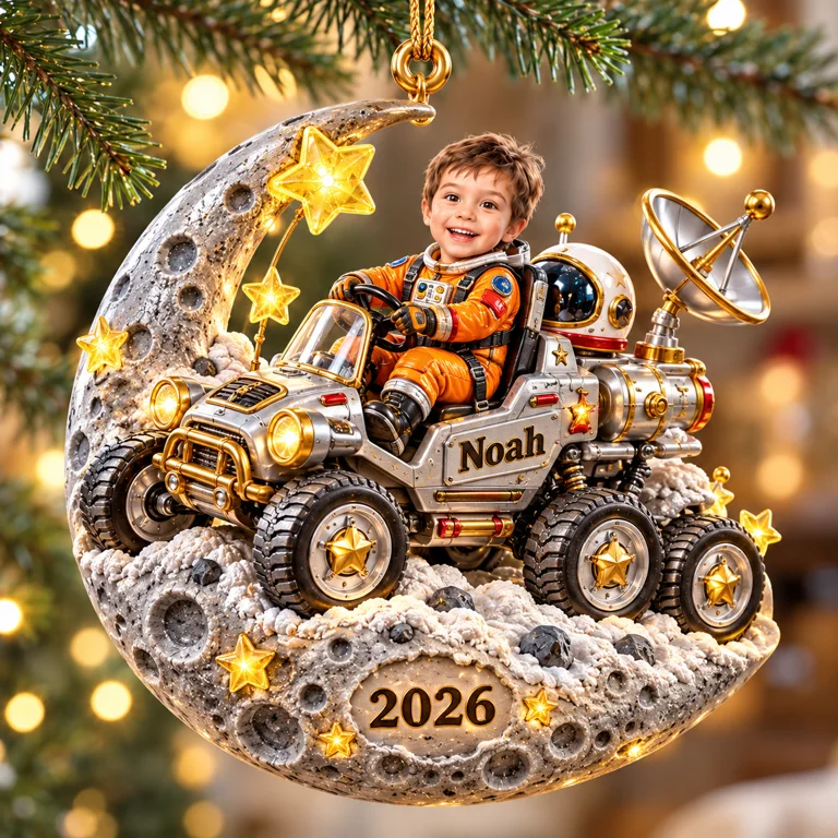 Personalized Custom Photo Moon Rover 3D Ornament - 2026 Christmas Gift for Boys