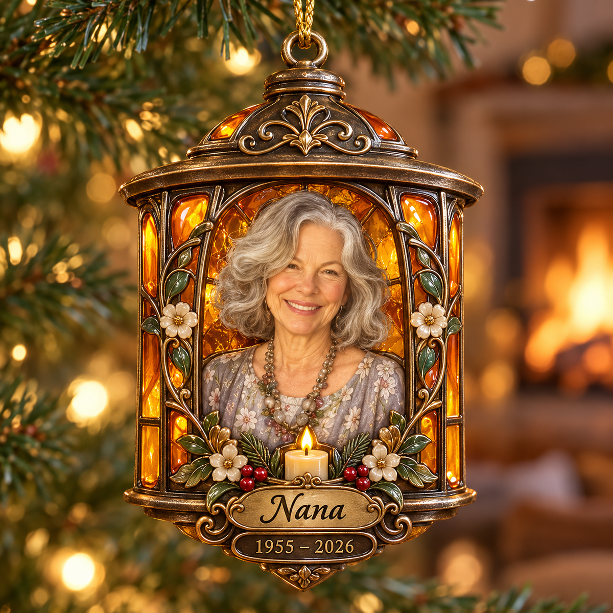 Personalized Custom Photo Lantern Memorial Christmas Ornament - In Memory of Grandma