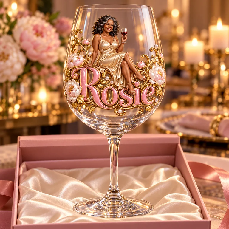 Personalized Custom Photo Peony Wine Glass - Gift for Older Women