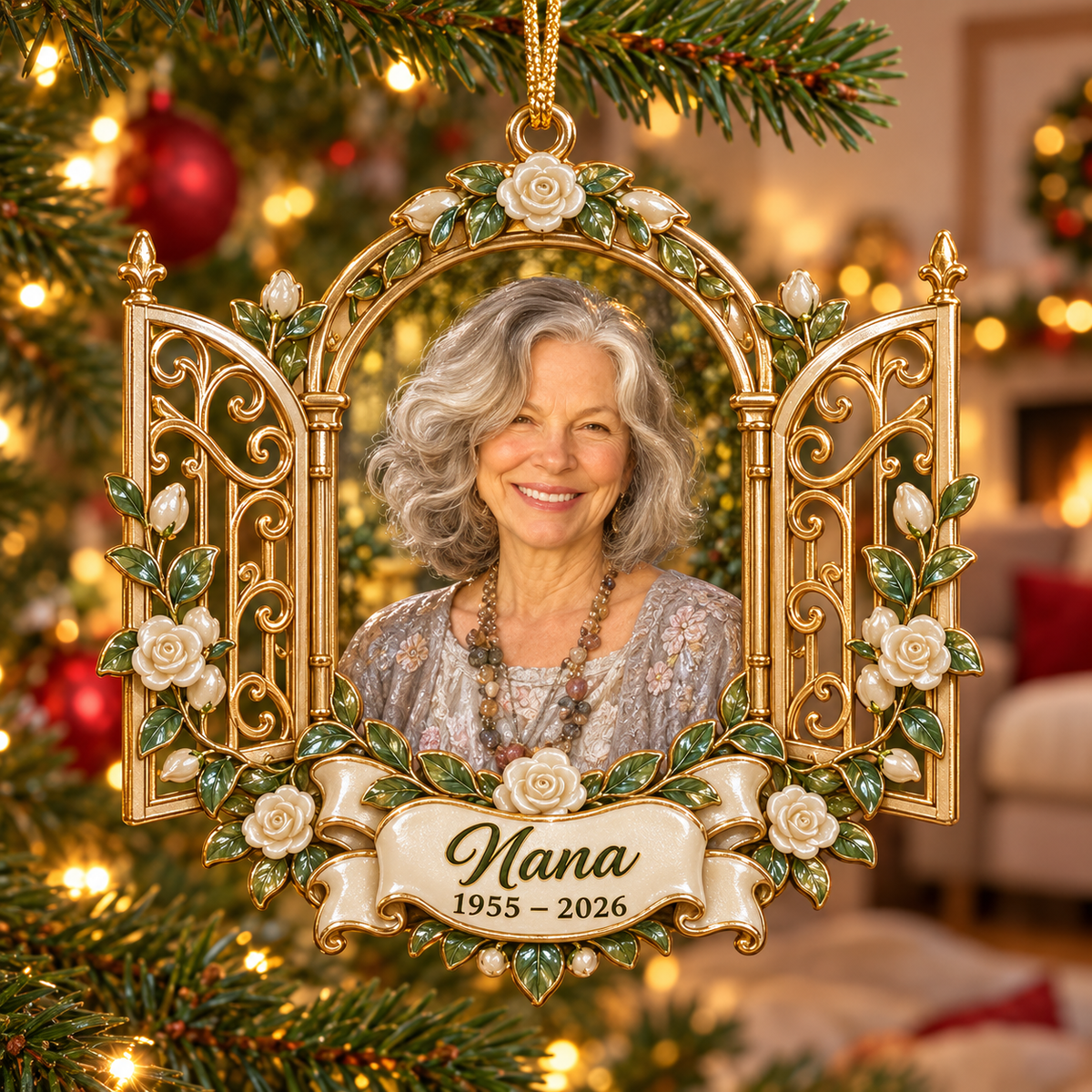 Personalized Custom Photo Heavenly Gates Memorial Christmas Ornament - In Memory of Grandma