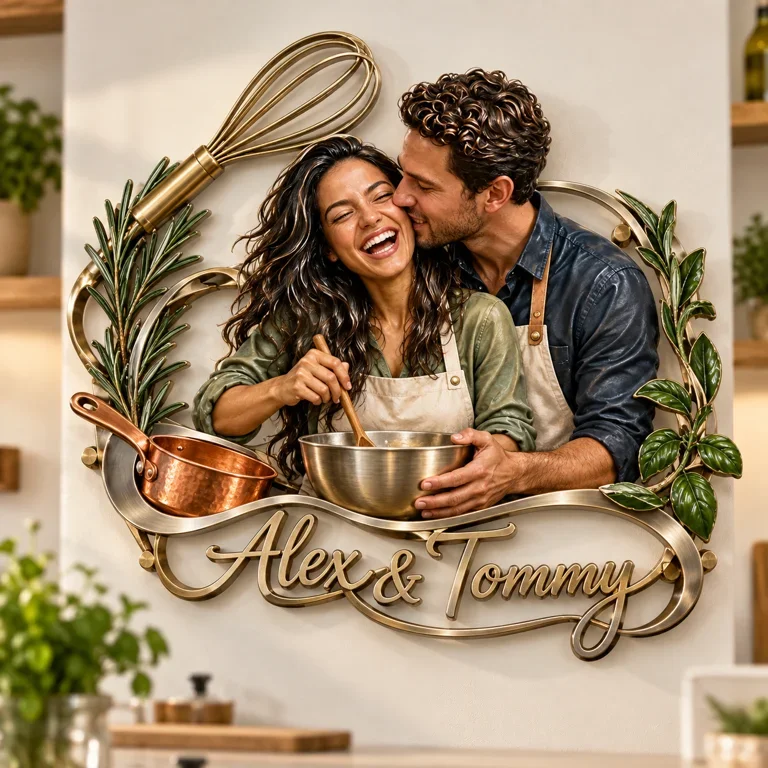 Personalisierte 3D Metall Wandkunst für Kochpaare - Küchendekor Geschenk für junge Paare