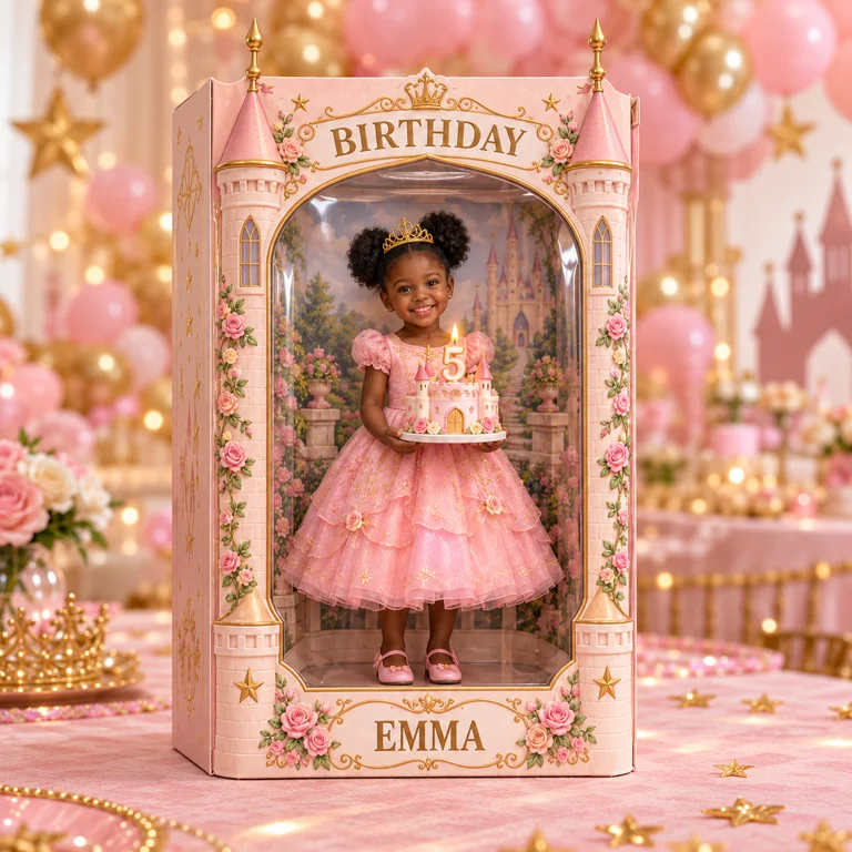 Personalized Custom Photo Princess Castle Acrylic Display Box - 5th Birthday Gift for Girls