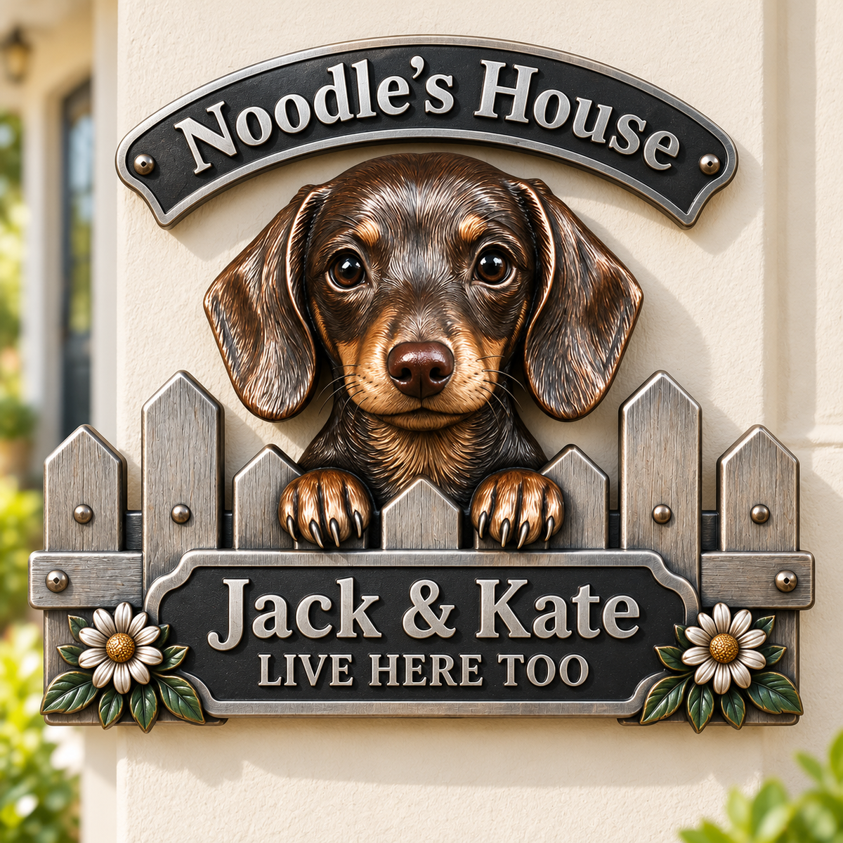 Panneau Métallique Découpé 3D Personnalisé Photo Teckel - Cadeau Amoureux des Chiens pour Décoration Intérieure