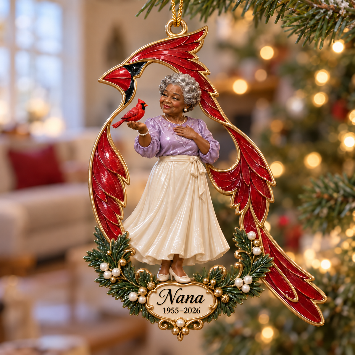 Personalized Custom Photo Cardinal Memorial 3D Christmas Ornament - Grandmother Remembrance Keepsake
