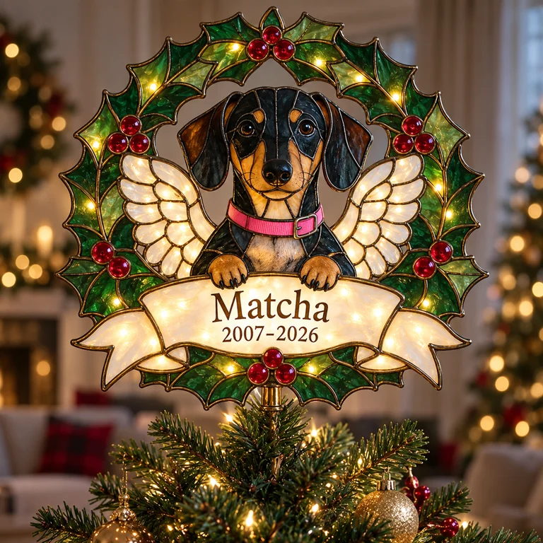 Personalisierter beleuchteter Hundegedenk-Christbaumspitze