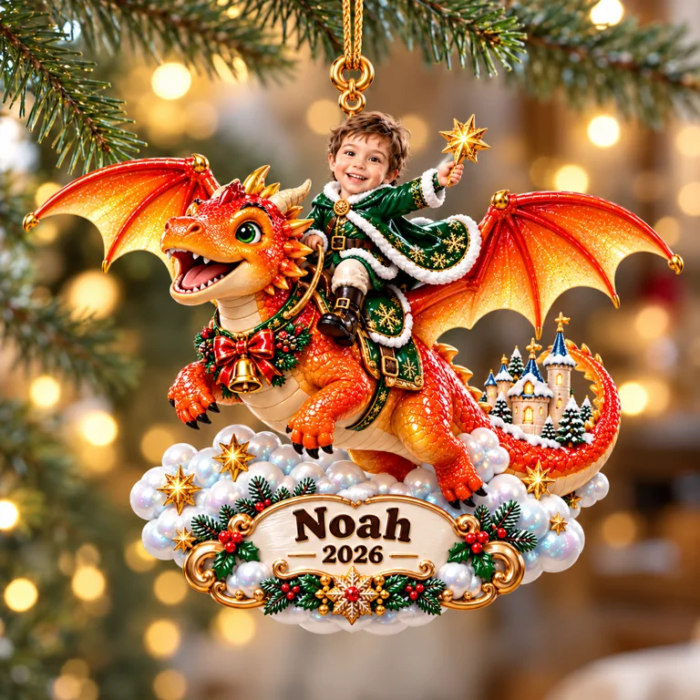 Personalized Custom Photo Dragon 3D Ornament - 2026 Christmas Gift for Boys