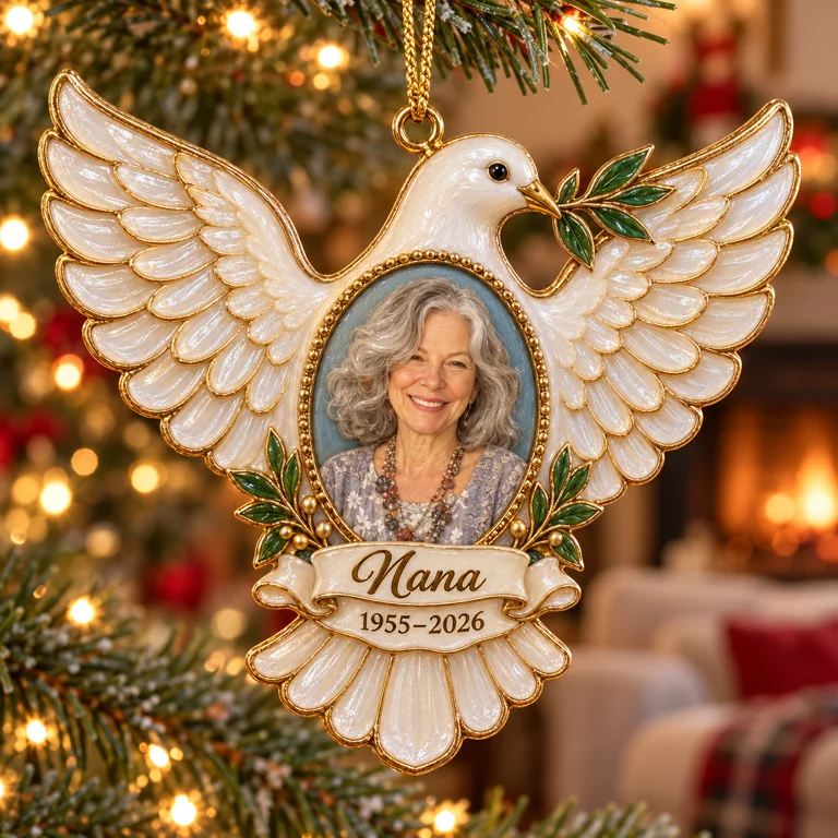 Personalized Custom Photo Dove Memorial 3D Christmas Ornament - Grandmother Remembrance Keepsake