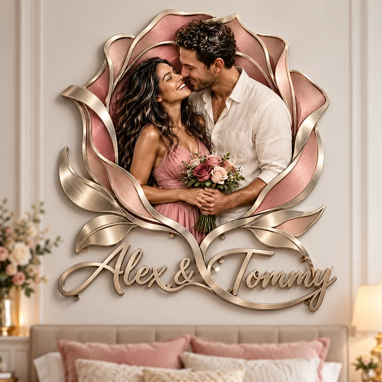 Personalisierte 3D Metall Wandkunst mit Foto - Geschenk für Paare