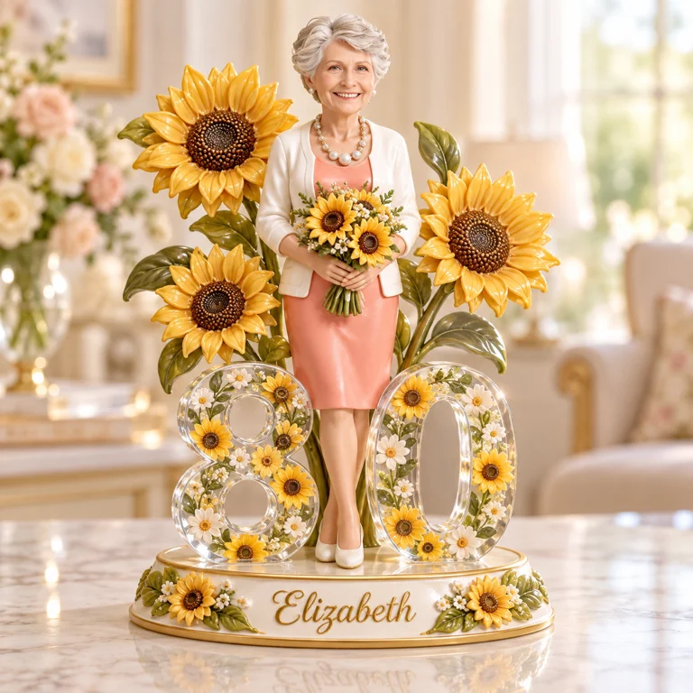 Personalisierte Geburtstagsfigur - Individuelles Porträt, Sonnenblumen-Geschenk
