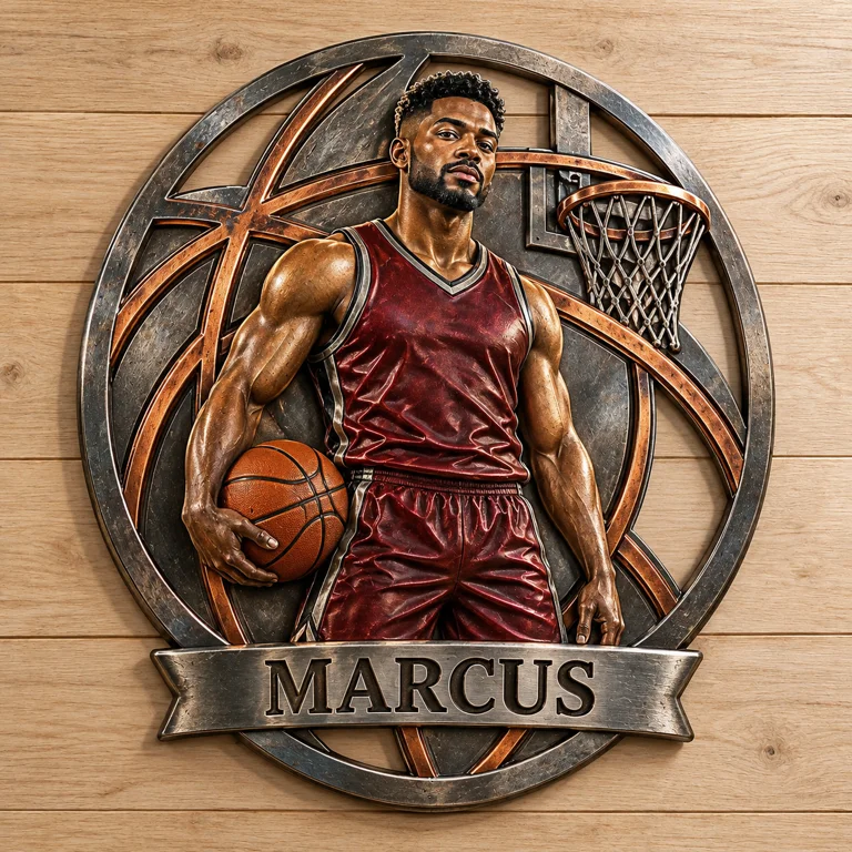 Personalisierte Foto-Basketball 3D-gedrucktes Metall-Schild - Geschenk für junge Männer