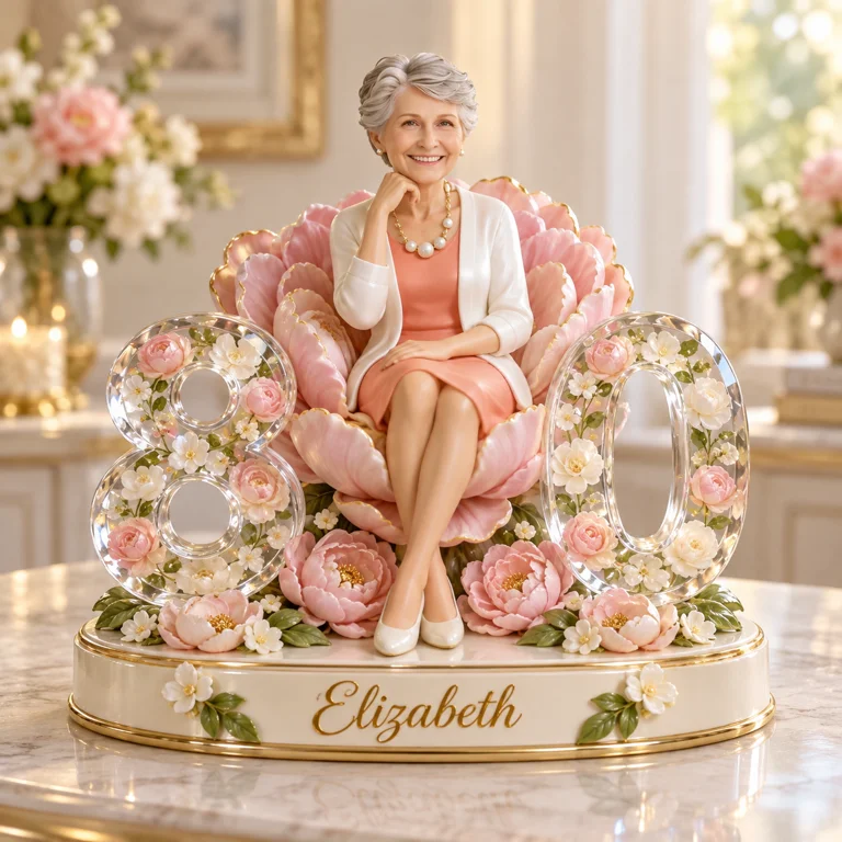Personalisierte Geburtstagsfigur - Individuelles Porträt, Pfingstrose Andenken Geschenk