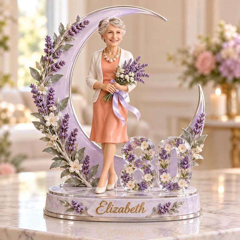 Figurine d'anniversaire personnalisée - Portrait sur mesure, cadeau souvenir Lune Lavande