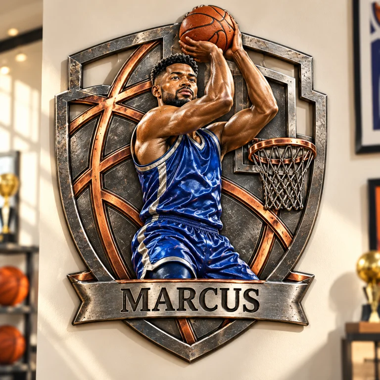 Panneau en métal découpé personnalisé photo de basket 3D - Cadeau pour jeunes hommes