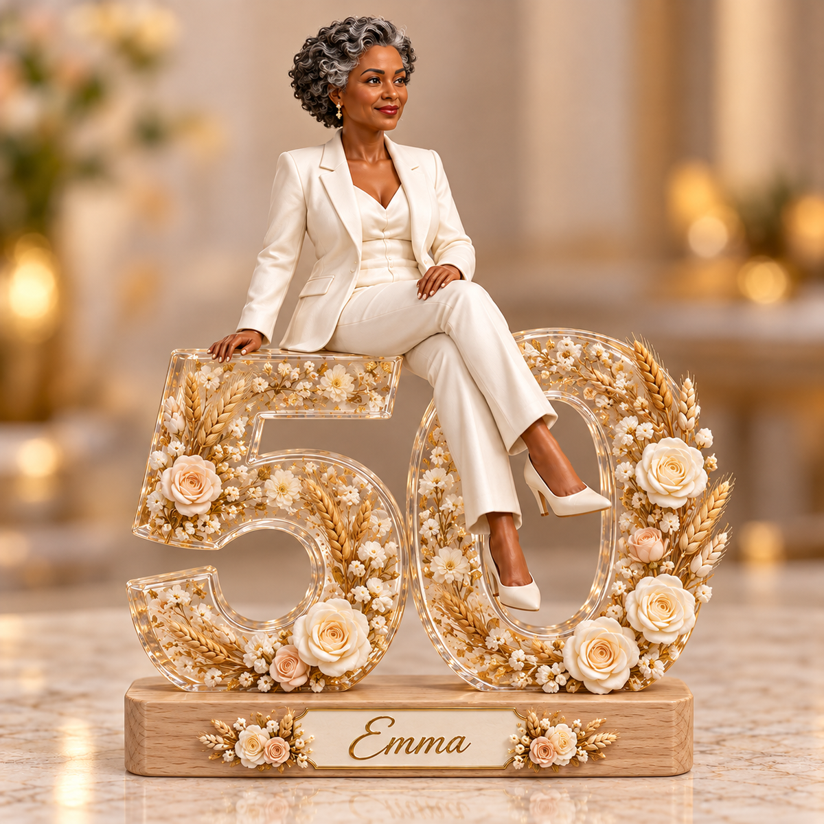 Personalized Custom Photo Wheat Floral Custom Shaped Acrylic Plaque - 50th Birthday Gift for Women