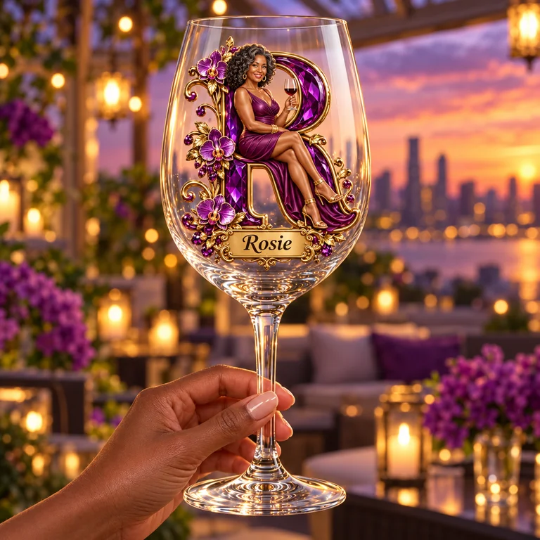 Personalized Custom Photo Orchid Wine Glass - Gift for Older Women