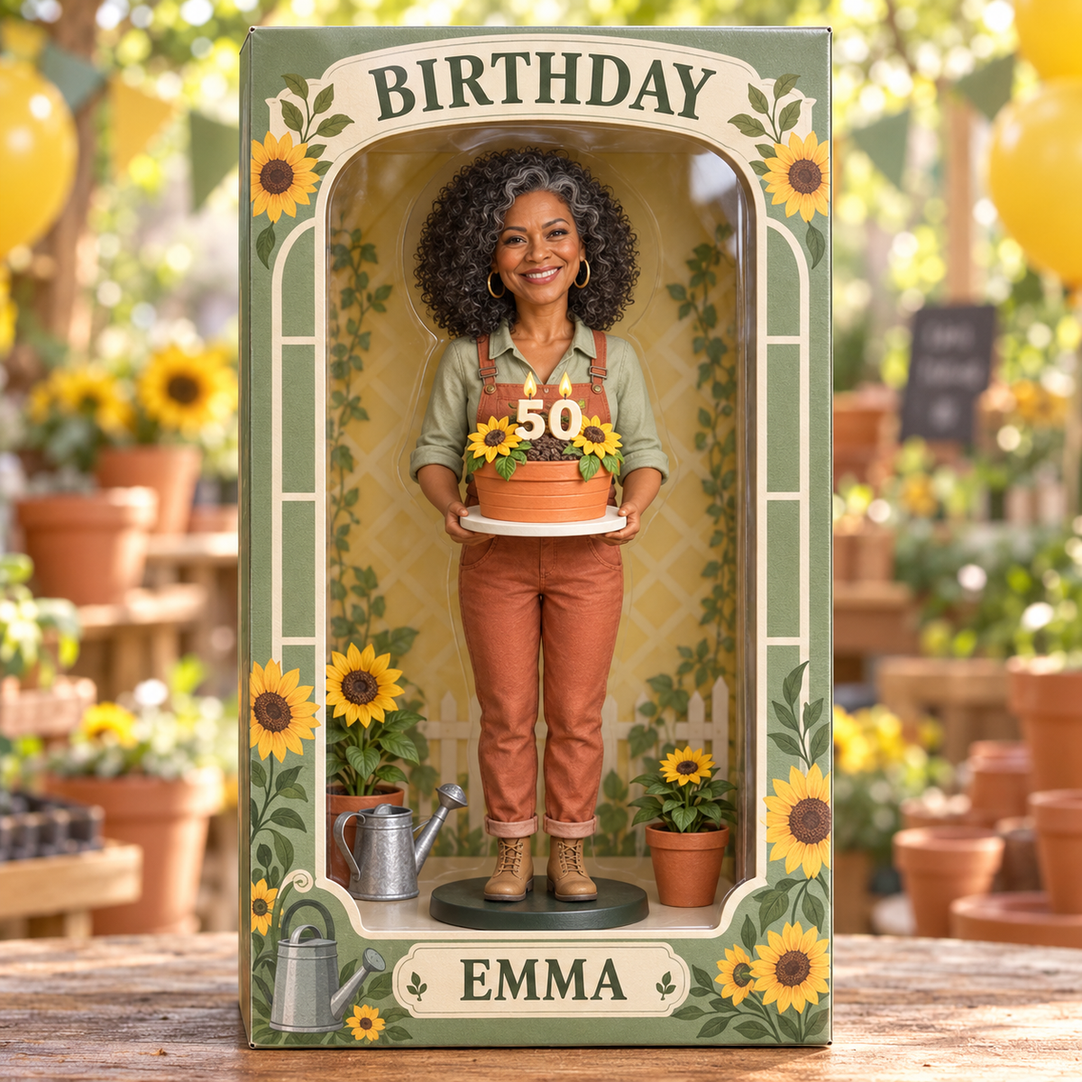 Personalized Gardening Acrylic Display Box - Birthday Photo Figurine Gift