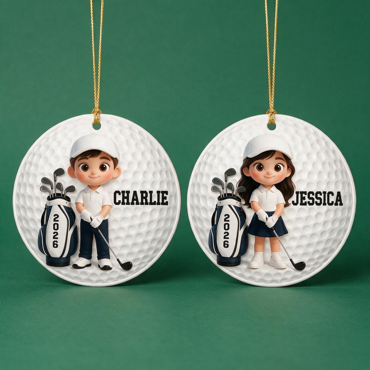 Personalized Christmas Cute Kid Golfer Golf Ball Shaped Acrylic Ornament, Golf Lover Gift