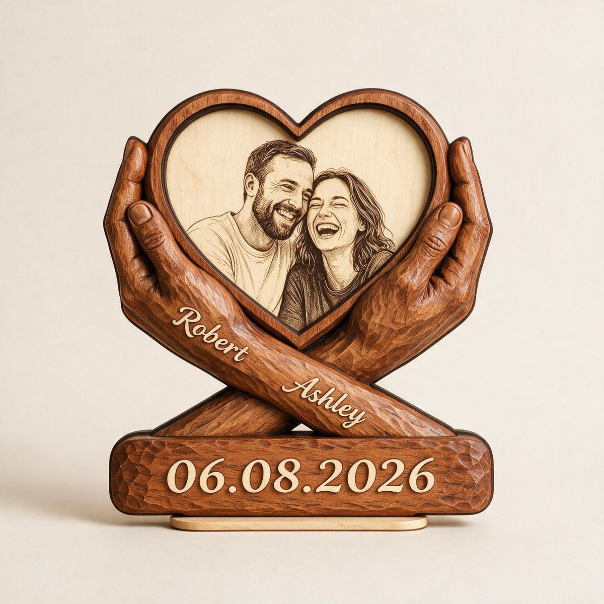 Croquis Photo Couple Personnalisé - Plaque en Bois à 2 Couches - Cadeau d'Anniversaire