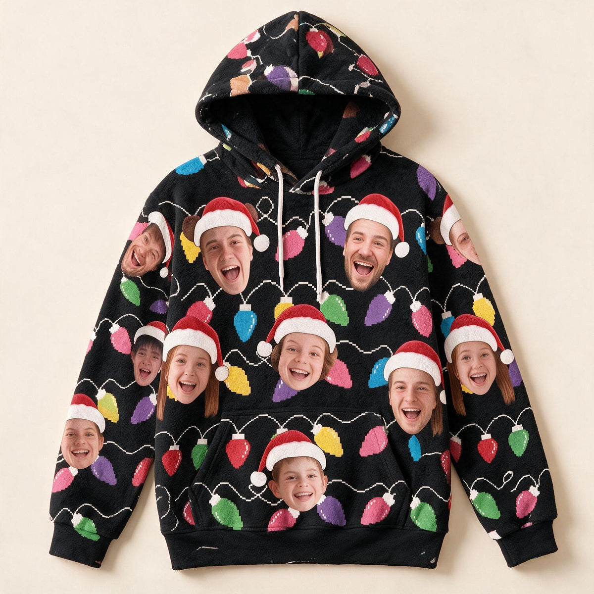Personalisierter Foto-Weihnachtsfamilien-Gesichtsdruck Fleece-Hoodie, Lustiges Xmas-Partygift
