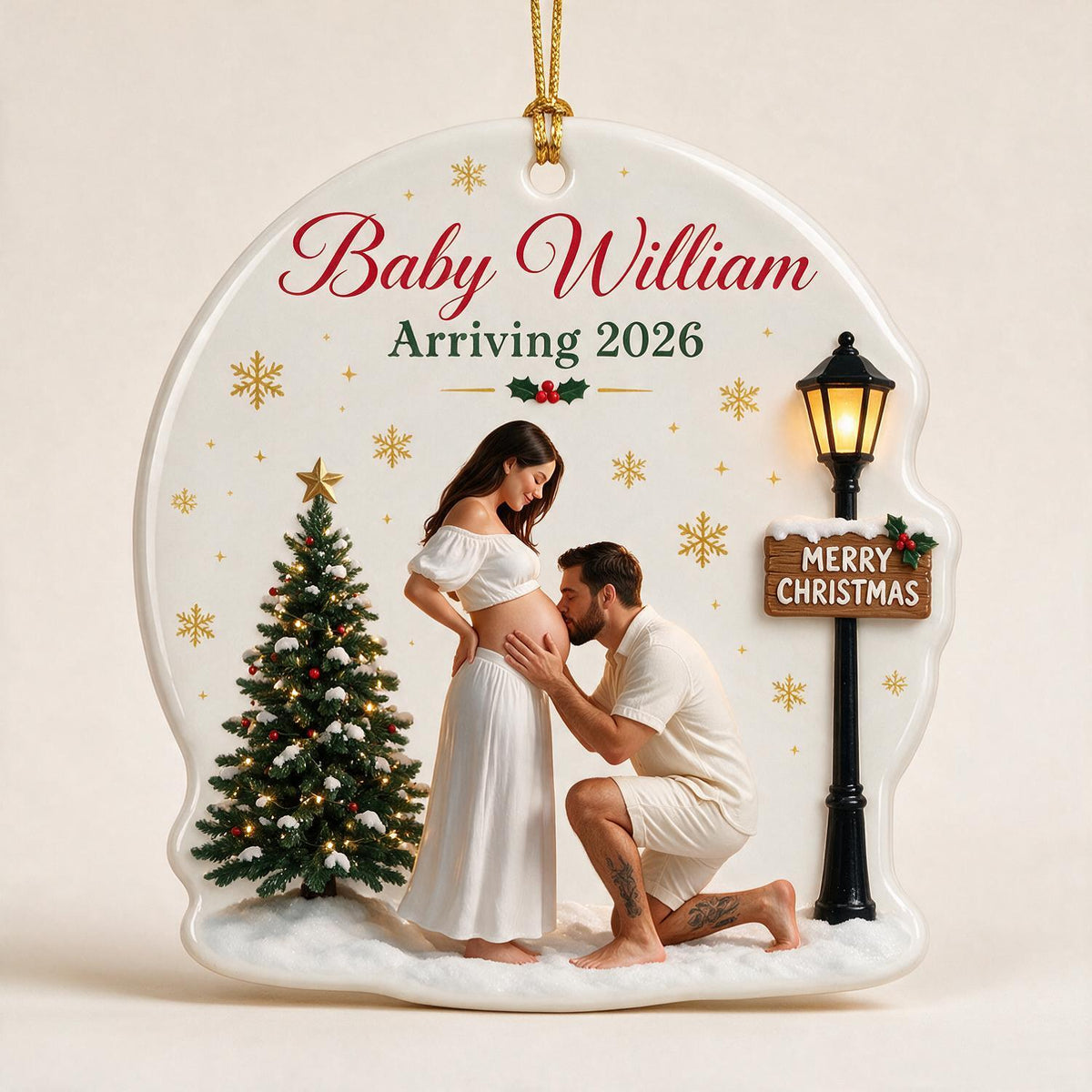 Ornement en céramique personnalisé pour Noël - Annonce de nouveau bébé, cadeau pour futurs parents