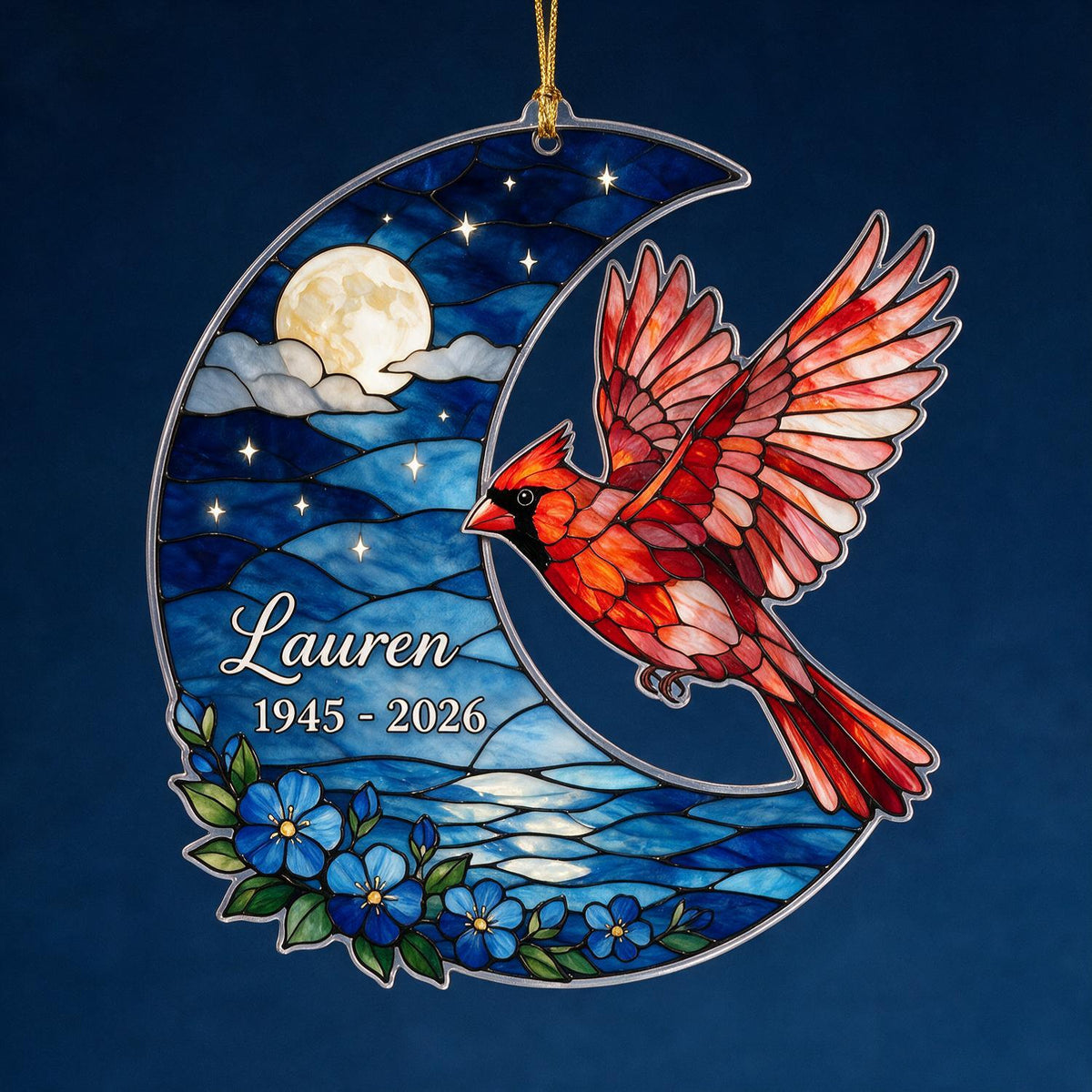 Ornement en Acrylique Photo Mémorial Personnalisé - Style Verre Coloré Lune