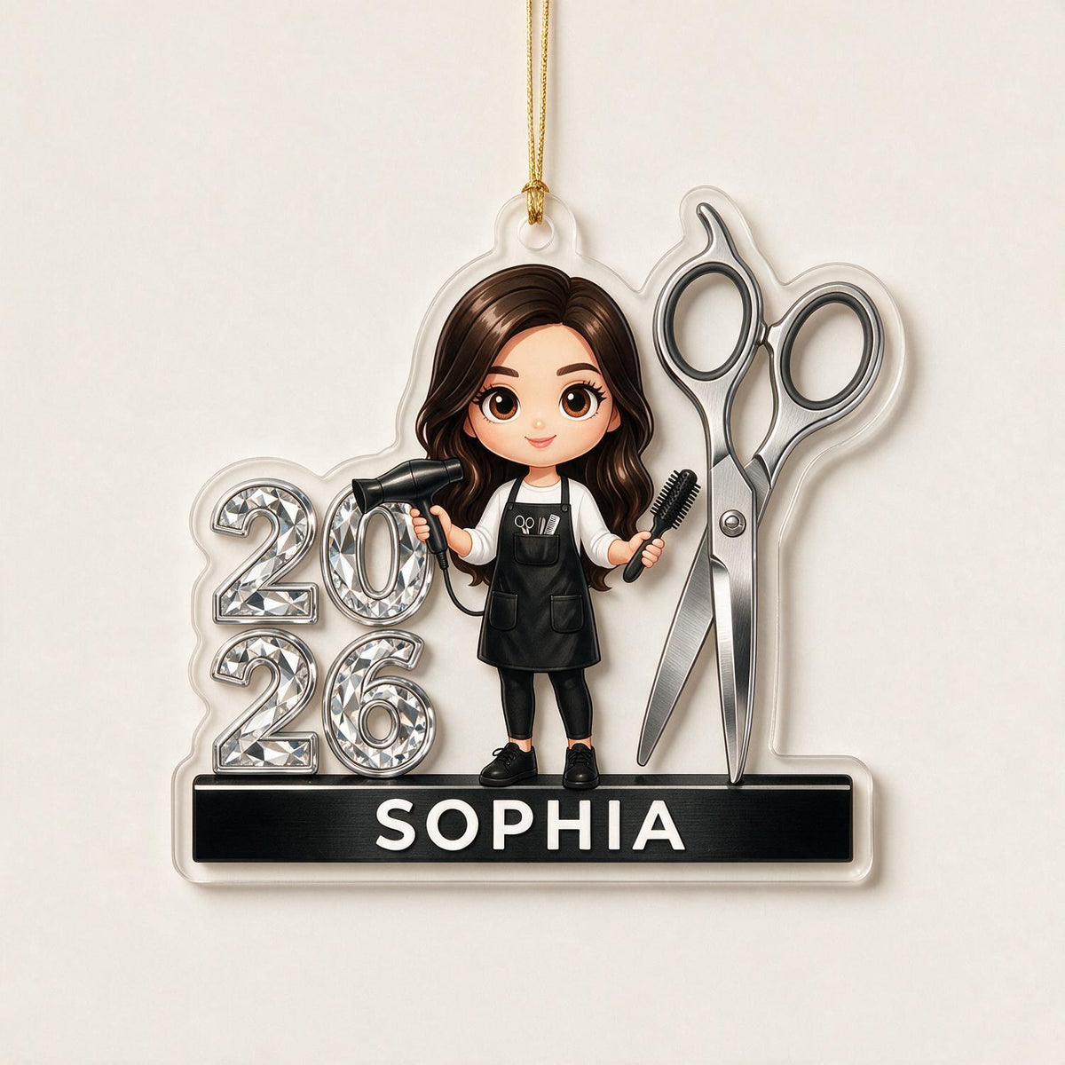 Personalisierte 2026 Frauenfriseur Acryl Ornament - Friseurin Weihnachtsgeschenk