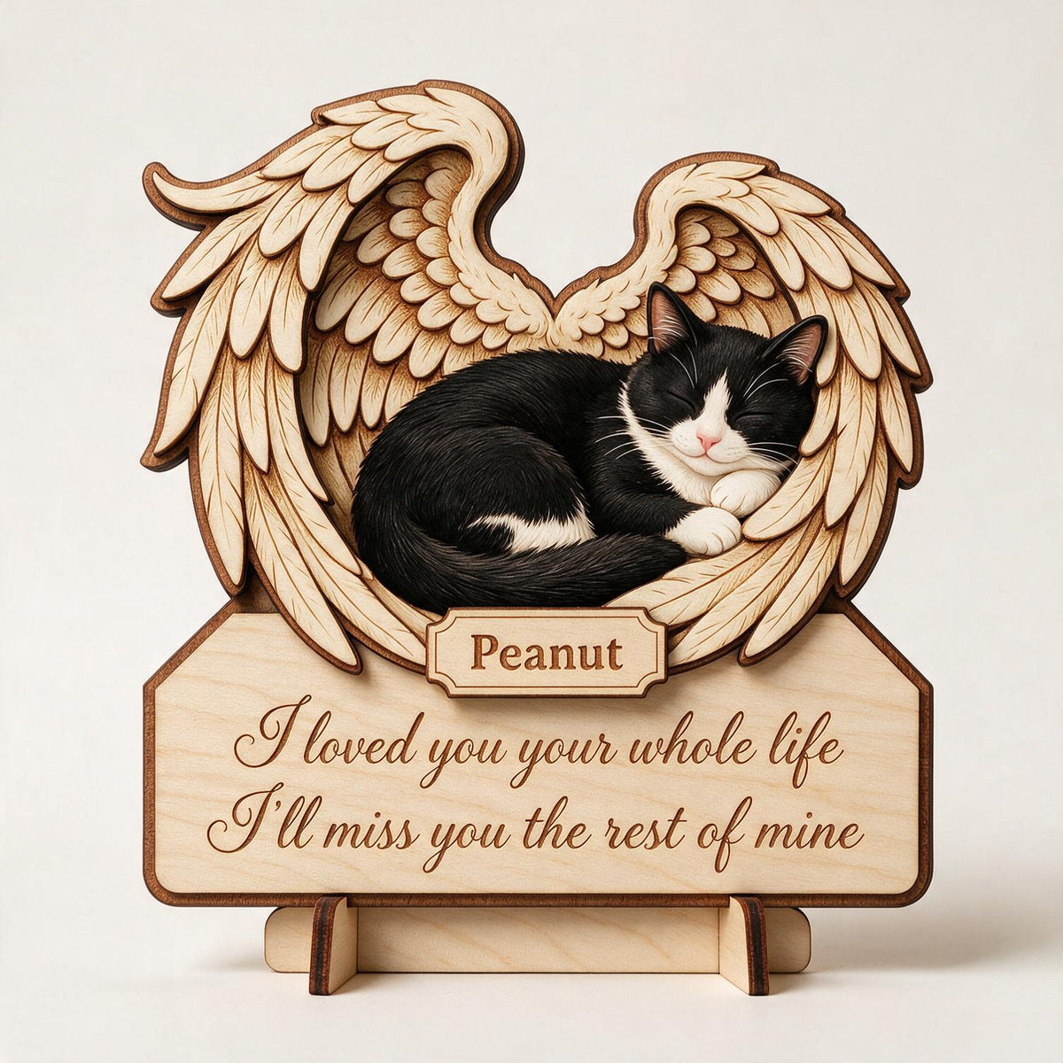 Plaque Commémorative pour Chat - J'ai Aimé Toute Ma Vie - Plaque en Bois Personnalisée à 2 Couches - Cadeau de Sympathie pour Perte d'Animal