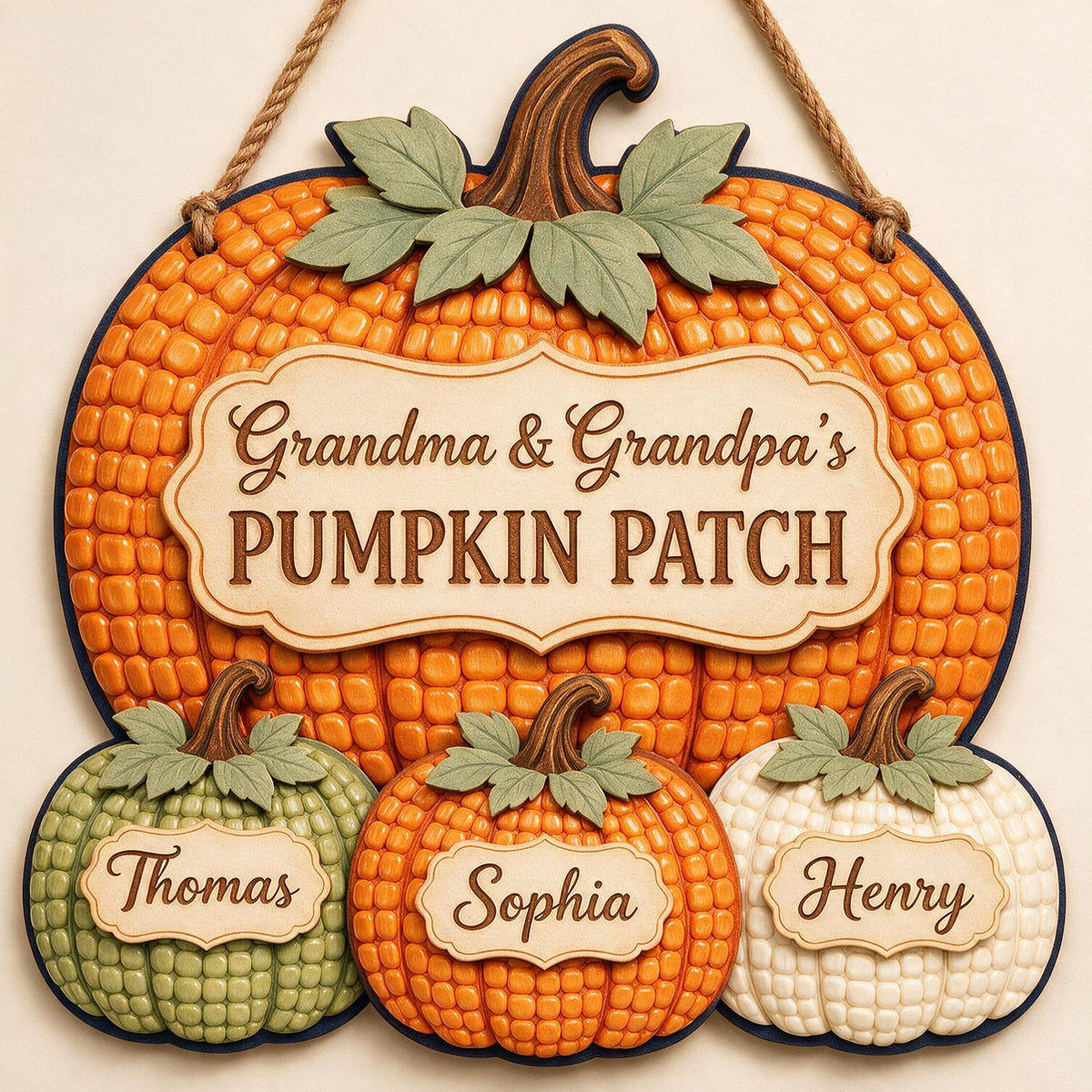 Panneau en Bois Personnalisé de Citrouille d'Automne pour Grands-Parents, Décoration Murale Familiale Personnalisée