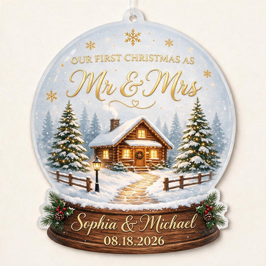 Personalisierte erste Weihnachten Mr & Mrs Schneekugel Hütte Acryl Ornament Hochzeitsgeschenk