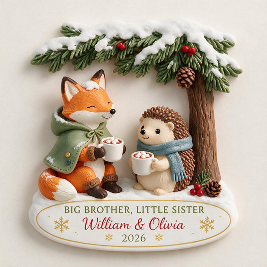 Ornement en acrylique personnalisé Frère et Sœur Noël Renard & Hérisson