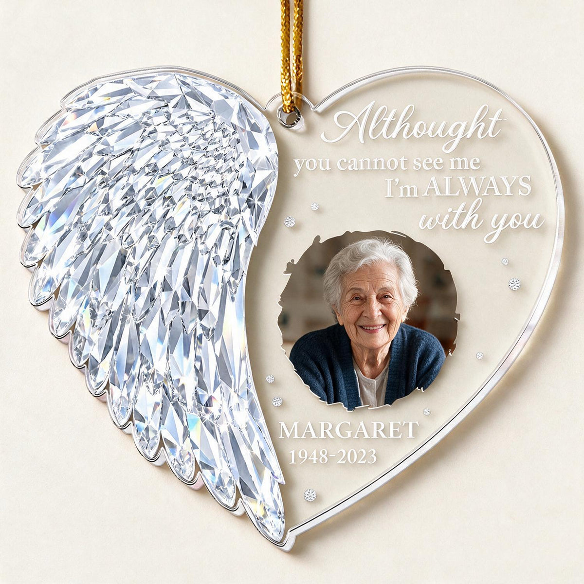 Personalized Christmas Crystal Wing Heart Memorial Photo Ornament - Sympathy Keepsake Gift
