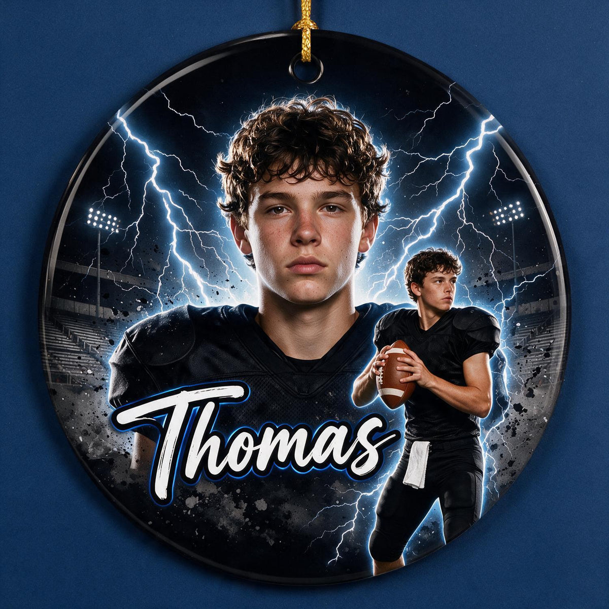 Personalized Bootleg Football Photo Ceramic Ornament, Custom Sports Gift for Athlete