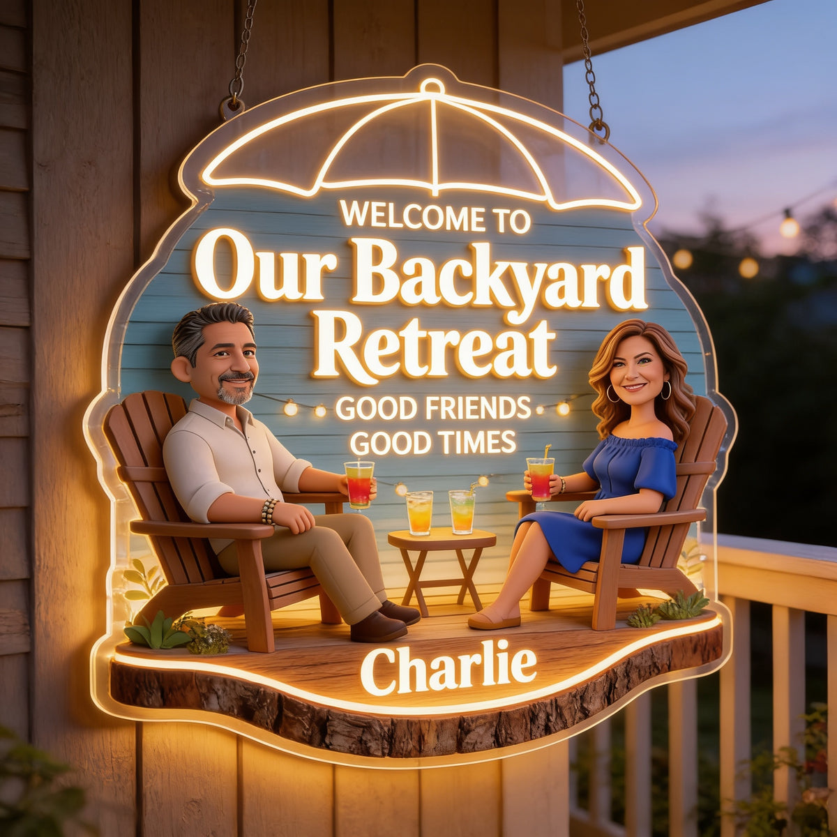 Personalized Middle-Aged Latino Couple Backyard LED Light Acrylic Sign Patio Decor