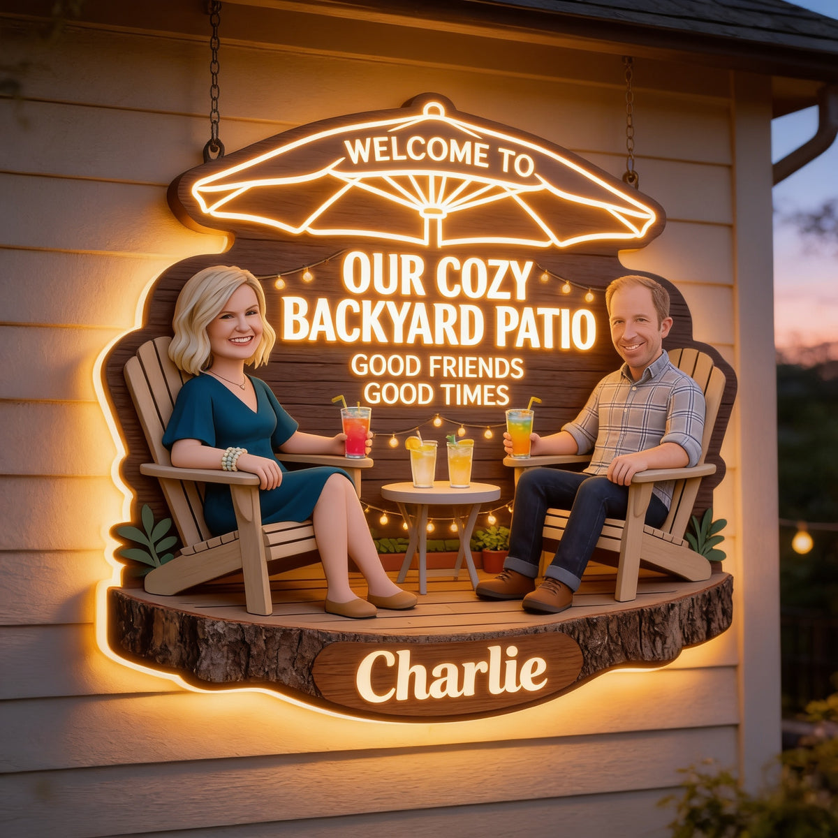 Personalized Middle-Aged Couple Backyard Patio LED Acrylic Sign Home Decor