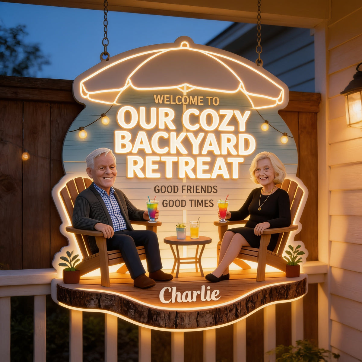 Personalized Older Couple Backyard LED Light Acrylic Sign Patio Decor